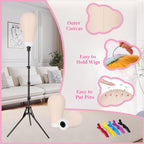 Heavy duty cosmetology training tripod stand extended to maximum height with mannequin