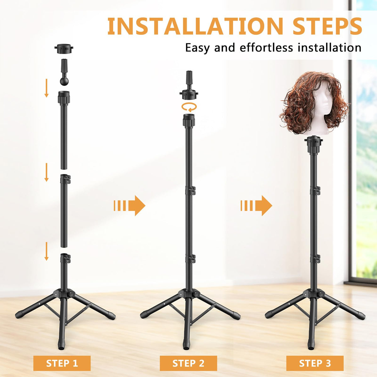 Close up of the adjustable height mechanism on the Retbtnm wig stand