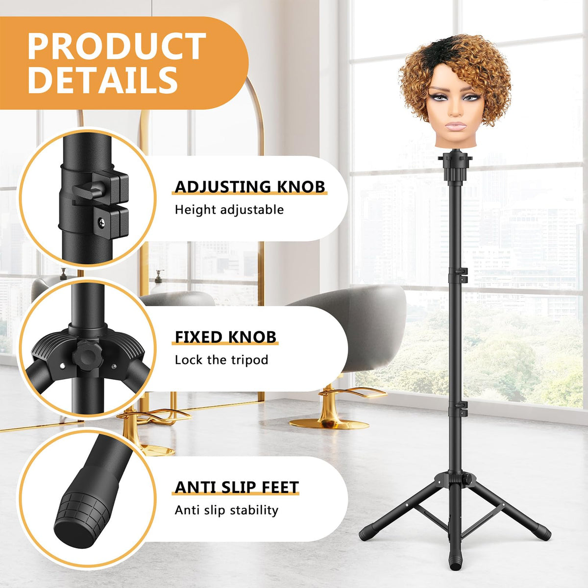 Retbtnm wig stand rotatable head feature for hair styling