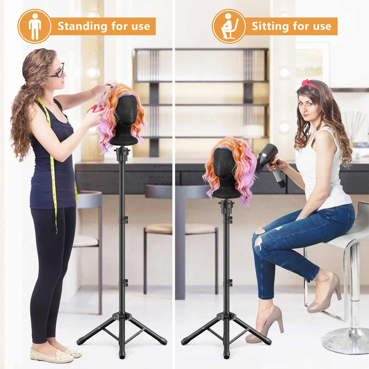 Retbtnm portable tripod wig stand folded inside carrying bag