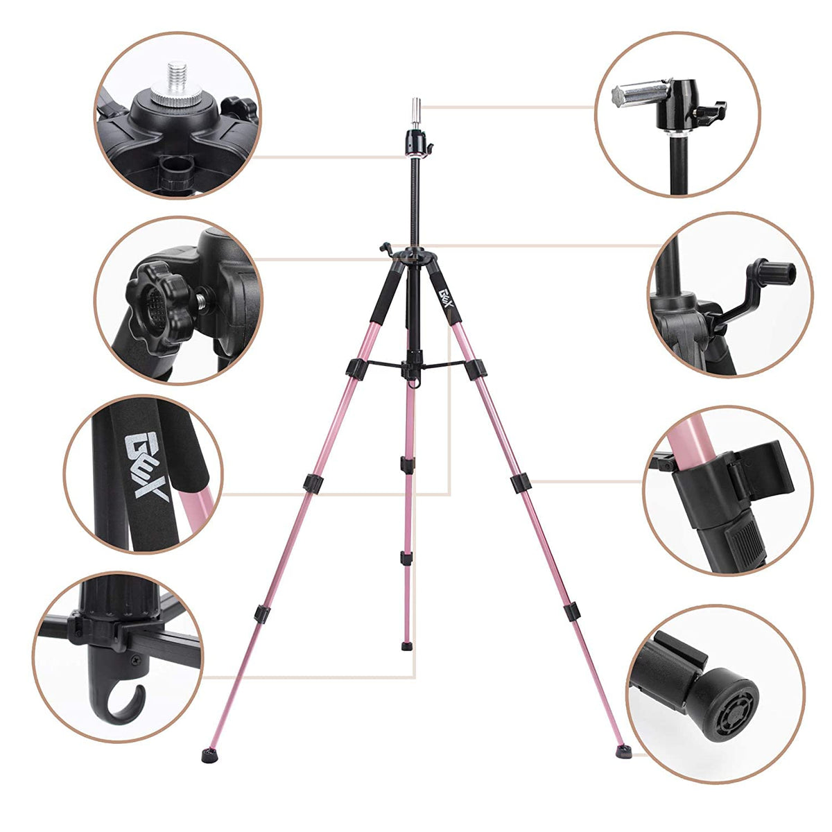 Adjustable fifty five inch rose gold alloy mannequin tripod stand close up