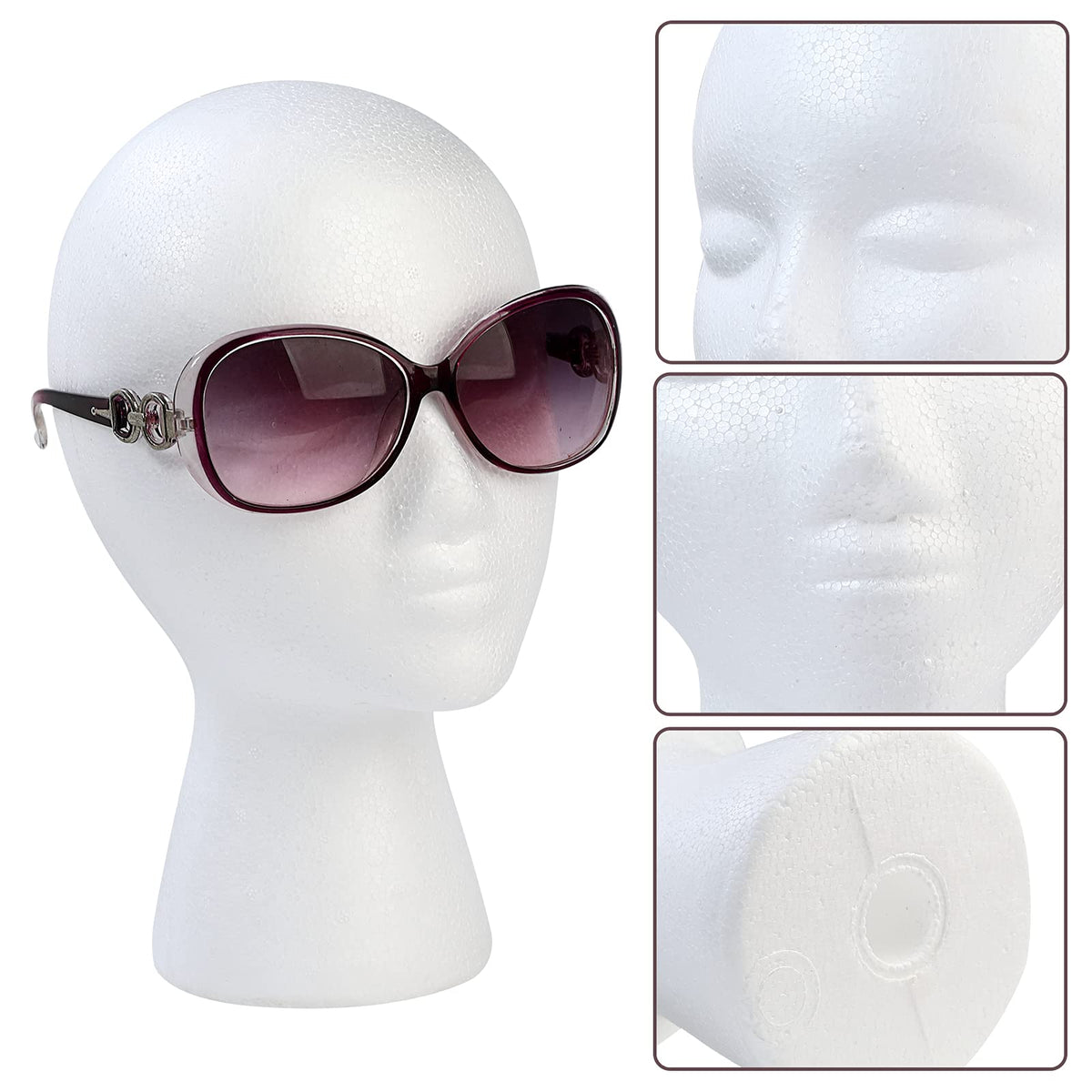 White foam mannequin stand showing universal bottom clamp hole design