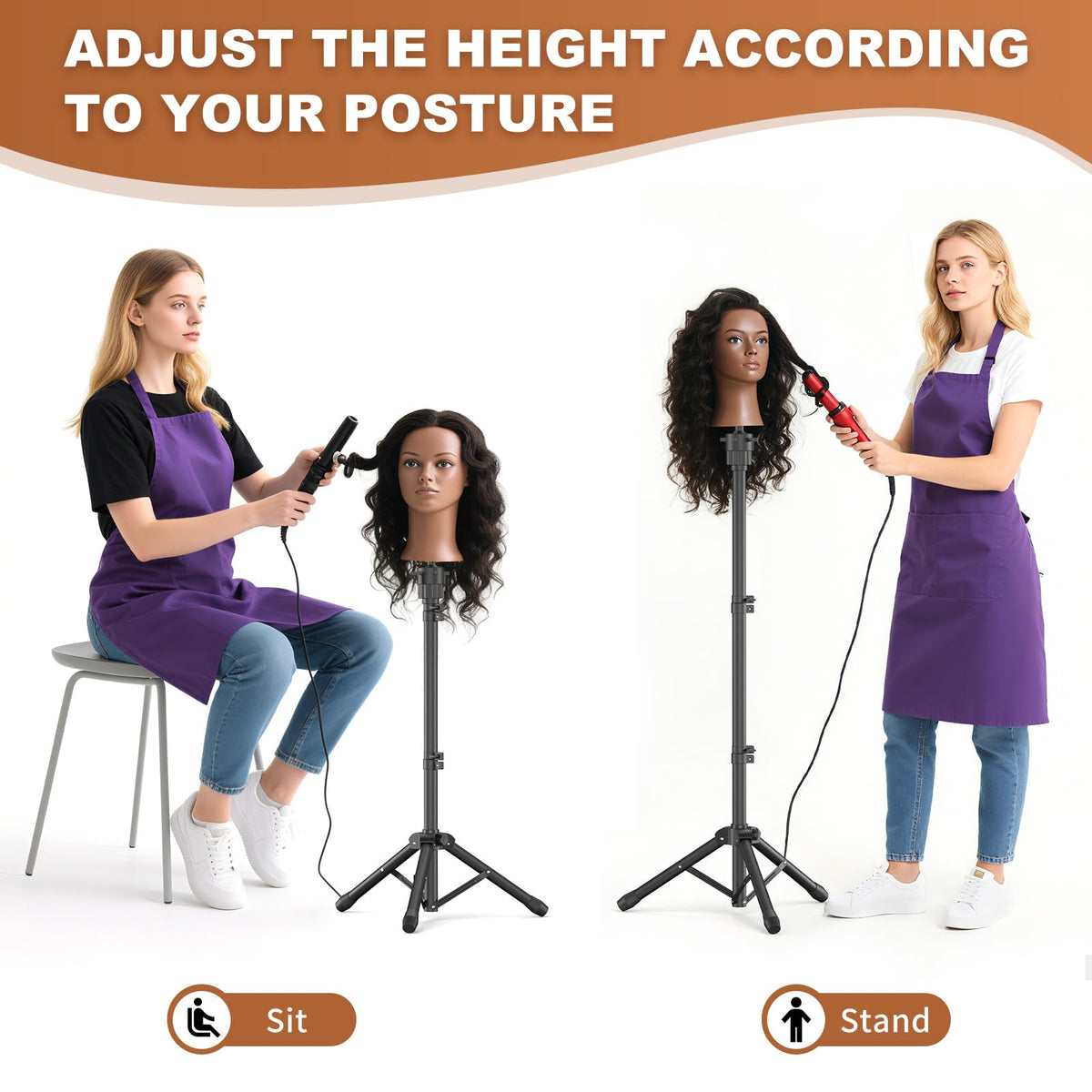Hairdressing training setup with Womnwomn tripod stand