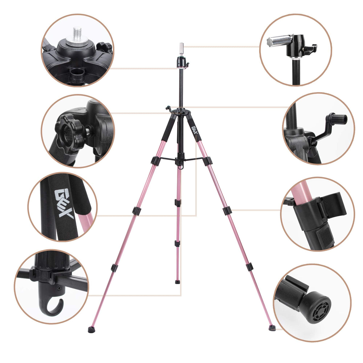 GEX adjustable aluminum wig stand collapsed showing its compact travel setup