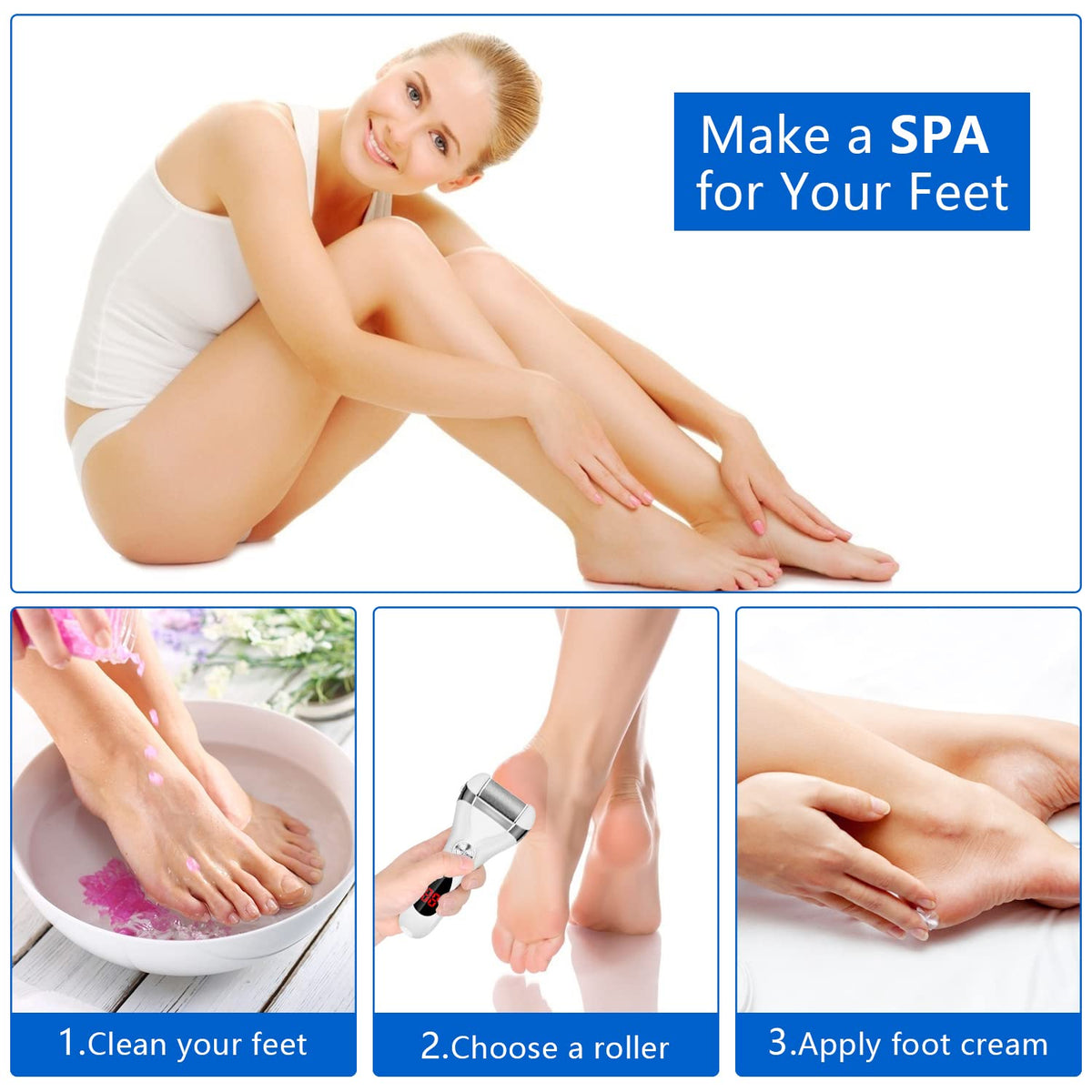 ELMCHEE electronic feet care file showcasing the safety pressure sensor mechanism during a gentle exfoliating demonstration.
