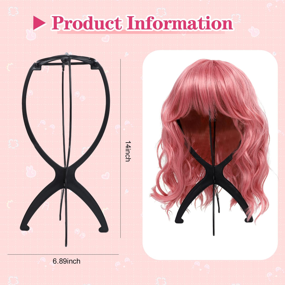 Collapsible black plastic wig holder set