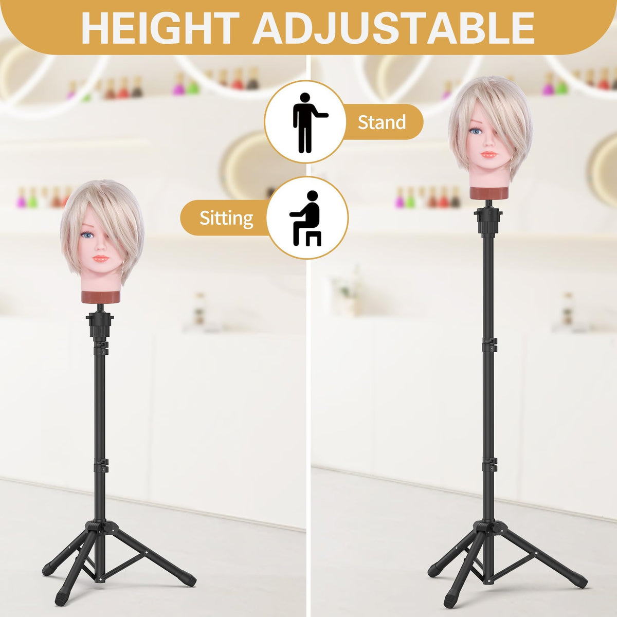 Side profile of Relx adjustable hair styling stand