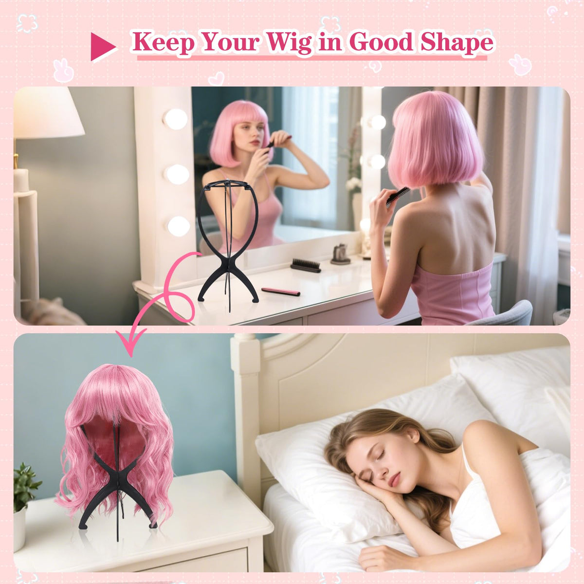 Disassembled travel wig stand components