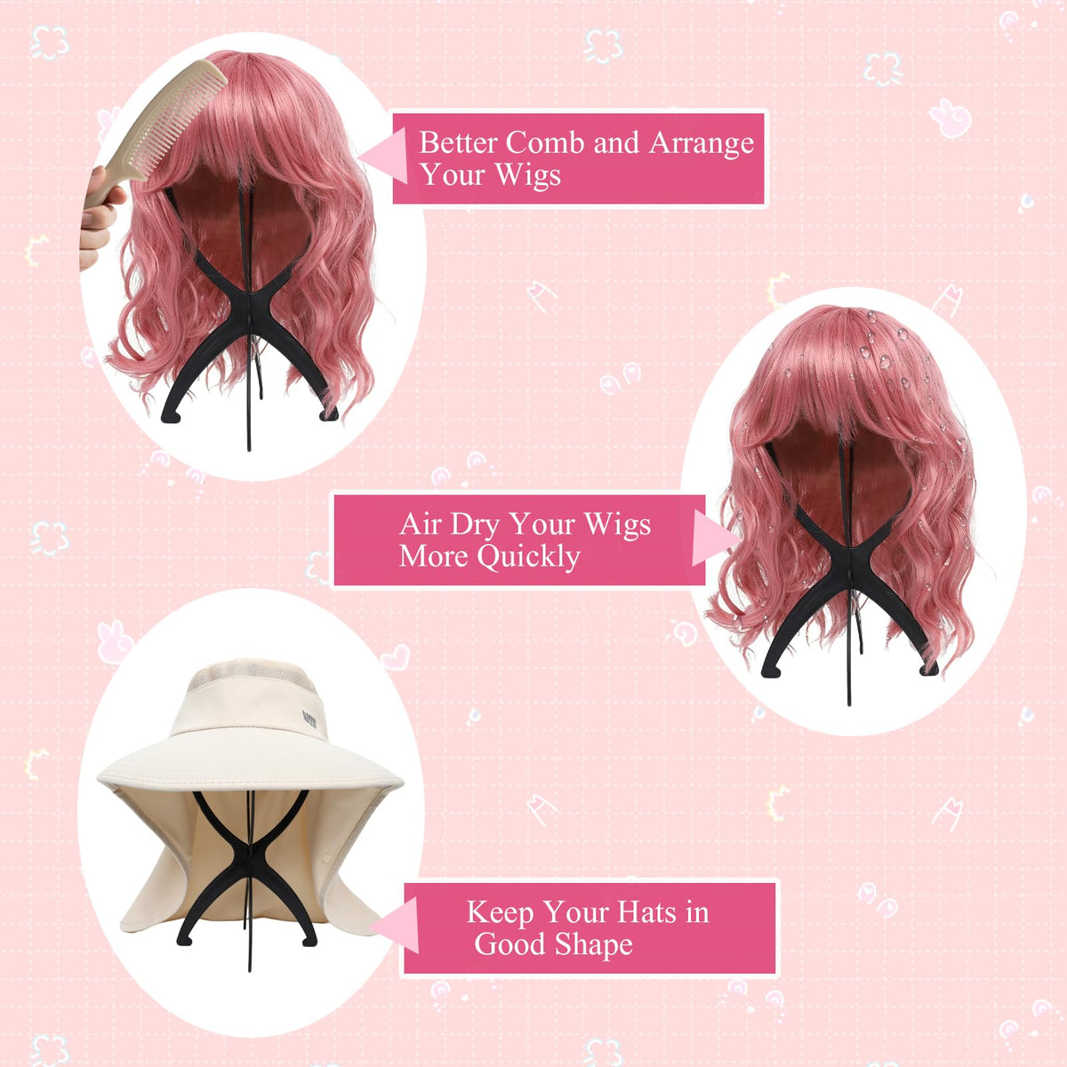 Side profile of Seewaazee portable wig holder