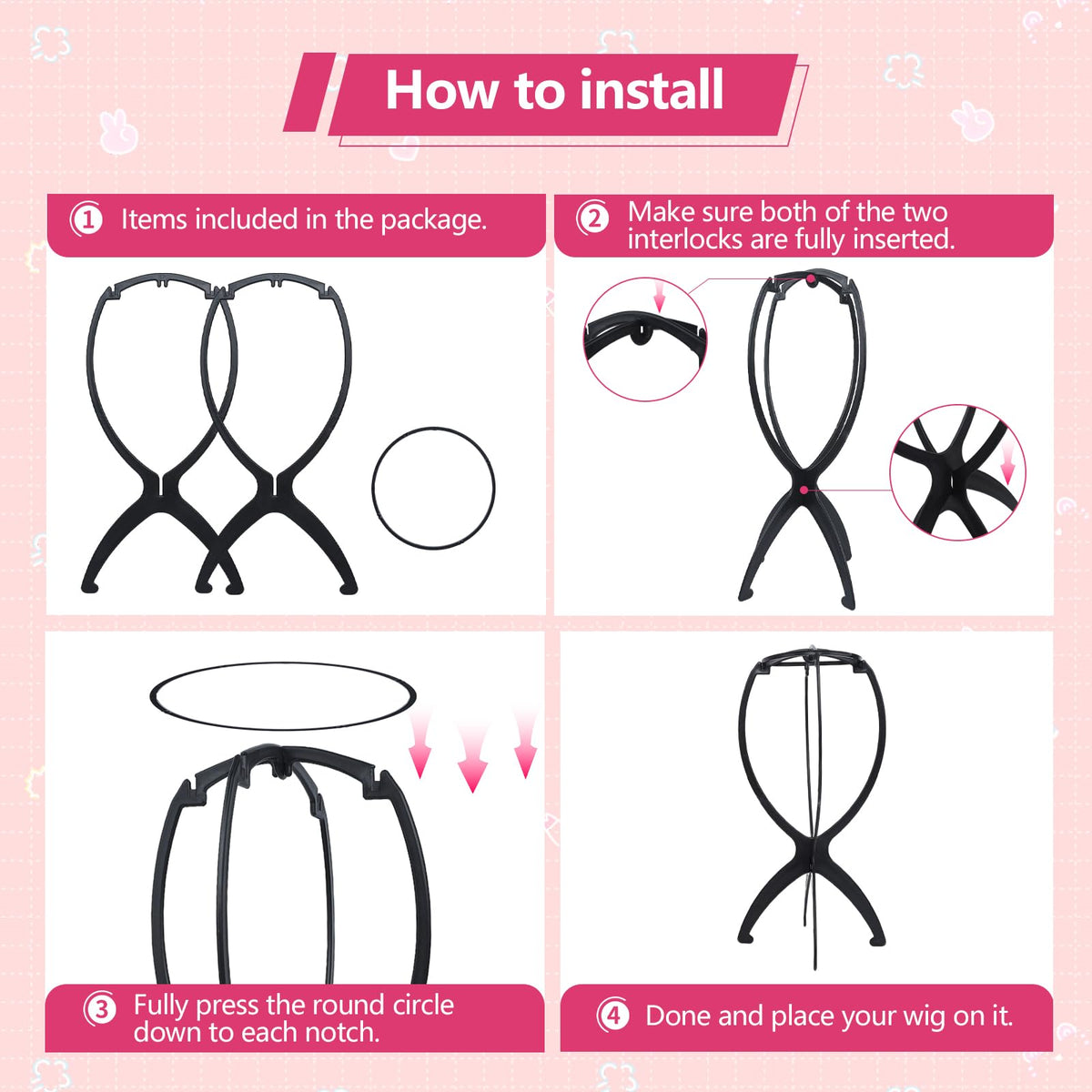 Two piece wig stand setup for beauty storage