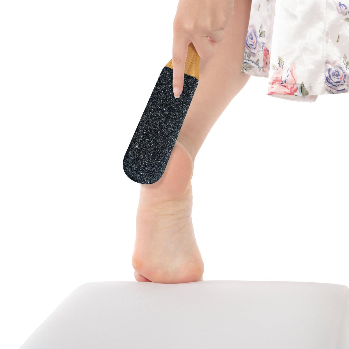Side profile view of bamboo foot file tool