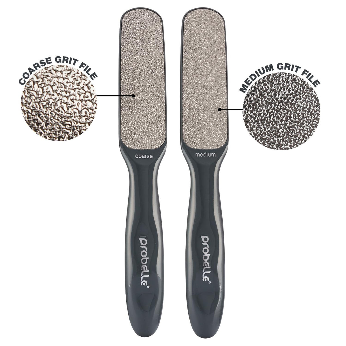 Probelle callus remover premium foot scrubber close up view of the coarse filing side texture.