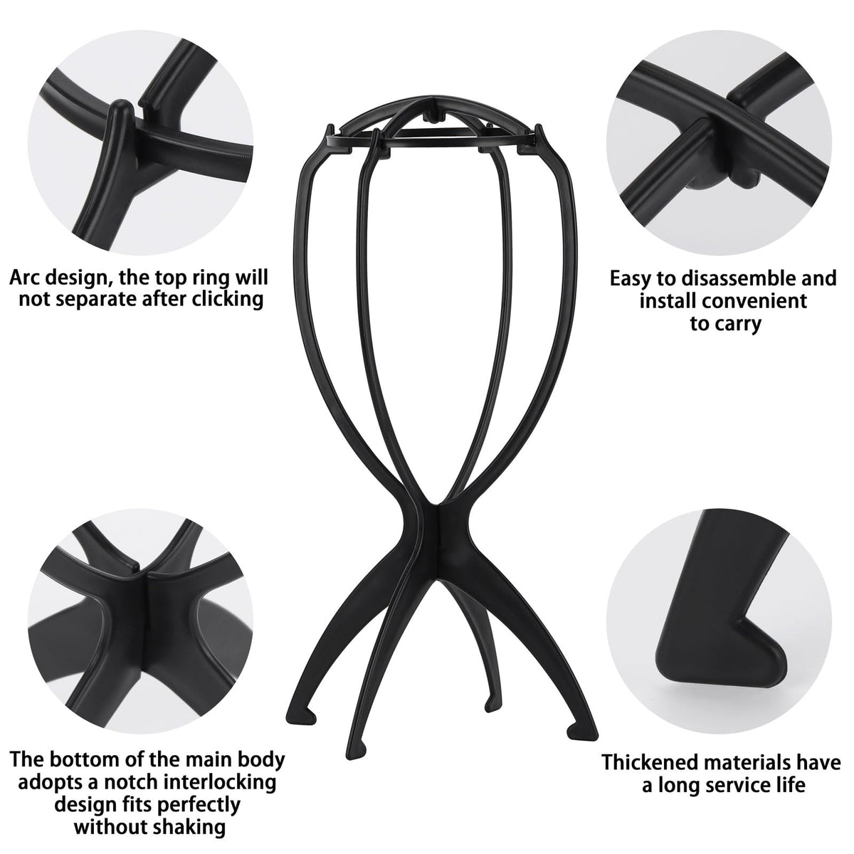 Black wig stand showing hollow airflow structure