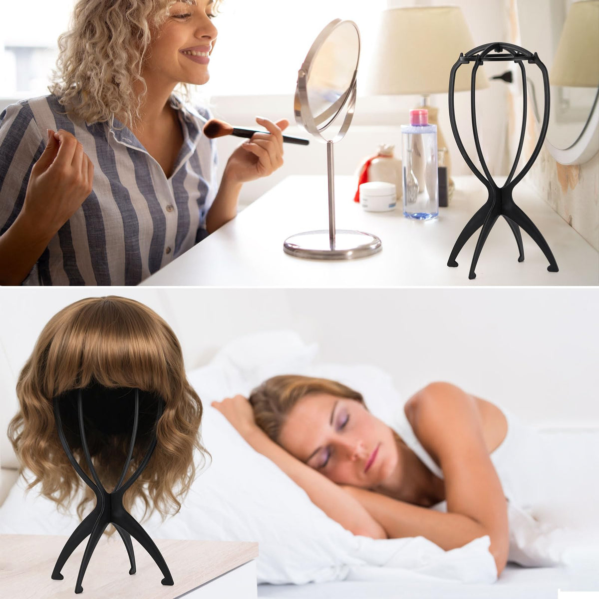 Nine pieces of wig holders neatly arranged