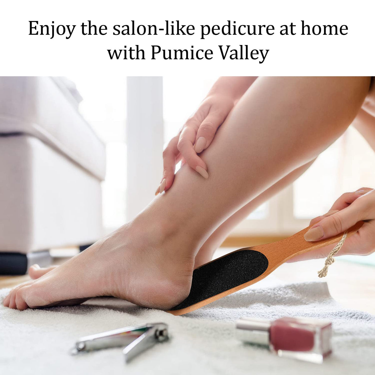 Side profile of Pumice Valley wooden exfoliating feet scraper
