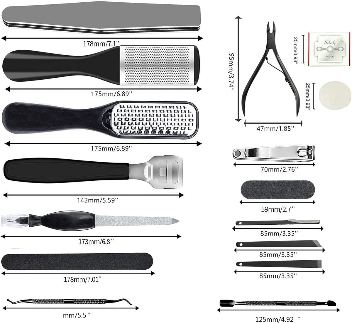 Complete set of 36 professional pedicure grooming tools