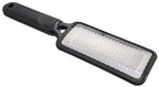 Rikans stainless steel foot scraper packaging detailing its wet and dry usage.