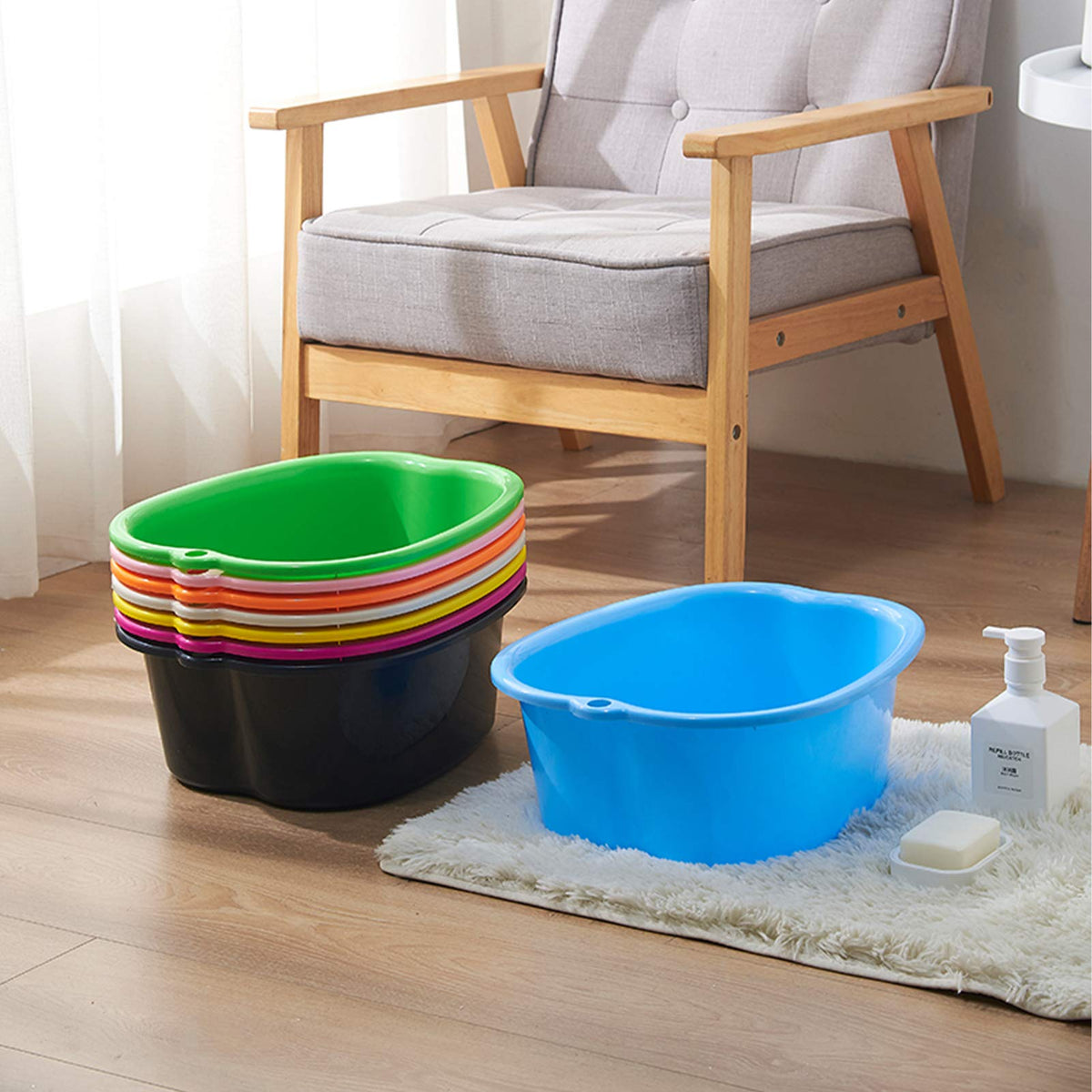 Amobon foot soaking basin hung on wall for storage demonstration
