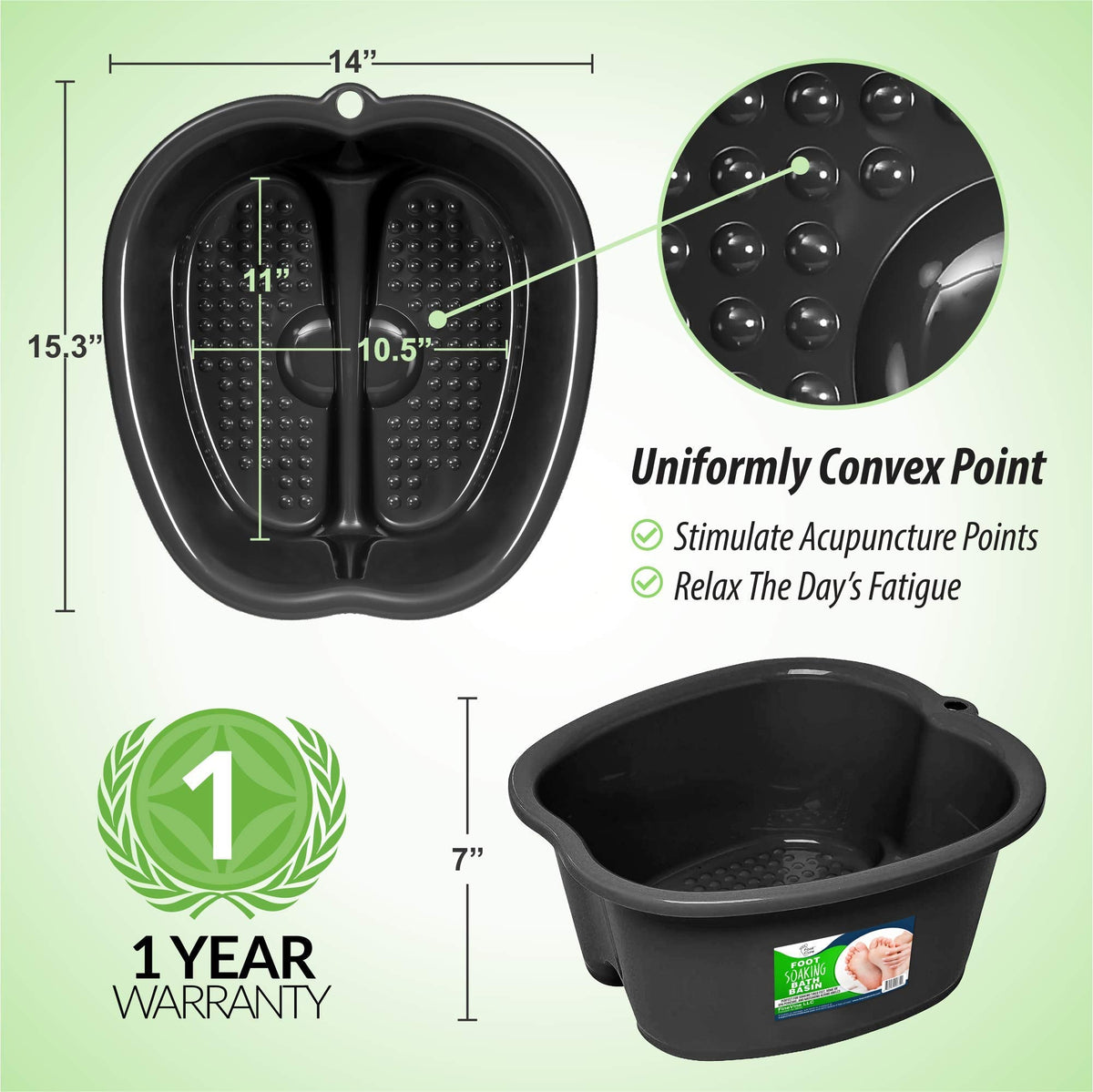 High wall design of Foot Cure basin for spill free soaking