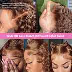 Back view of the GXTKI 30 inch long colored deep curly human hair wig