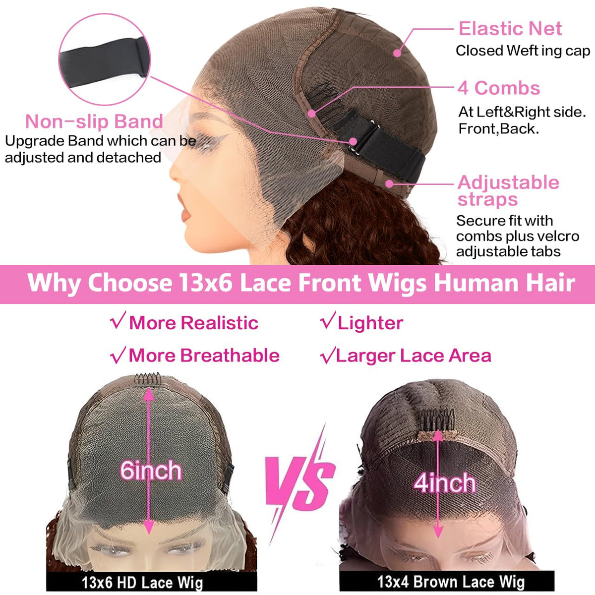 Inside view of the medium sized glueless wig cap featuring breathable lace and adjustable straps