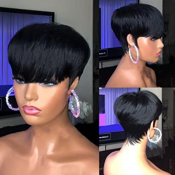 Close-up detail of the natural black color 1B texture and smoothness of the premium machine-made hair.