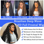 Premium deep wave human hair wig showing natural black texture and wet look styling