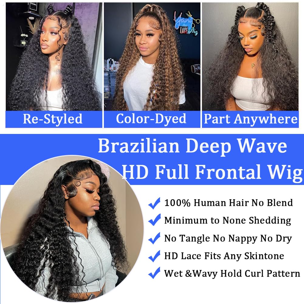 Premium deep wave human hair wig showing natural black texture and wet look styling