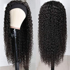 Glueless machine made none lace front human hair wig with black ice silk headband.