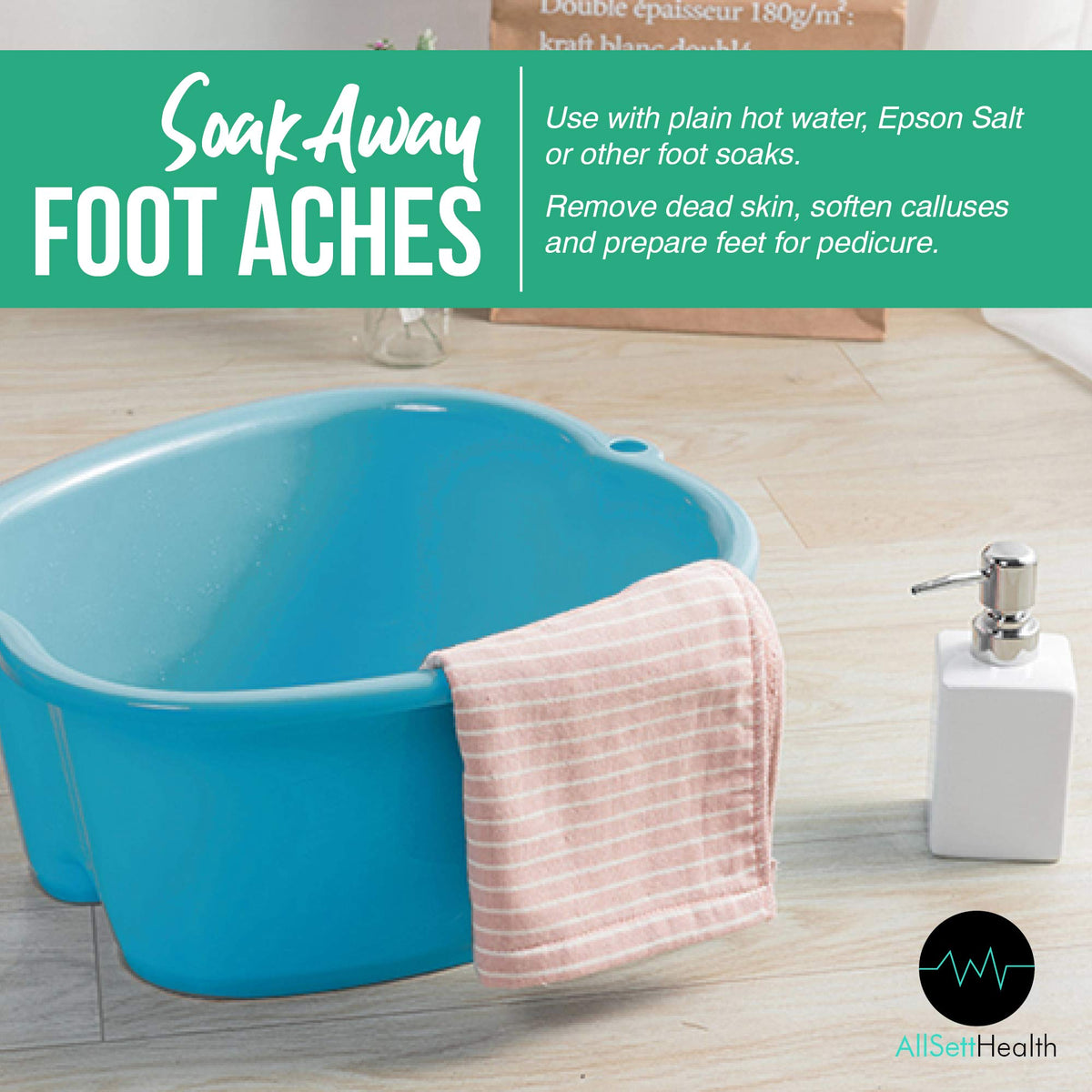 Side profile of Allsett Health foot bath basin