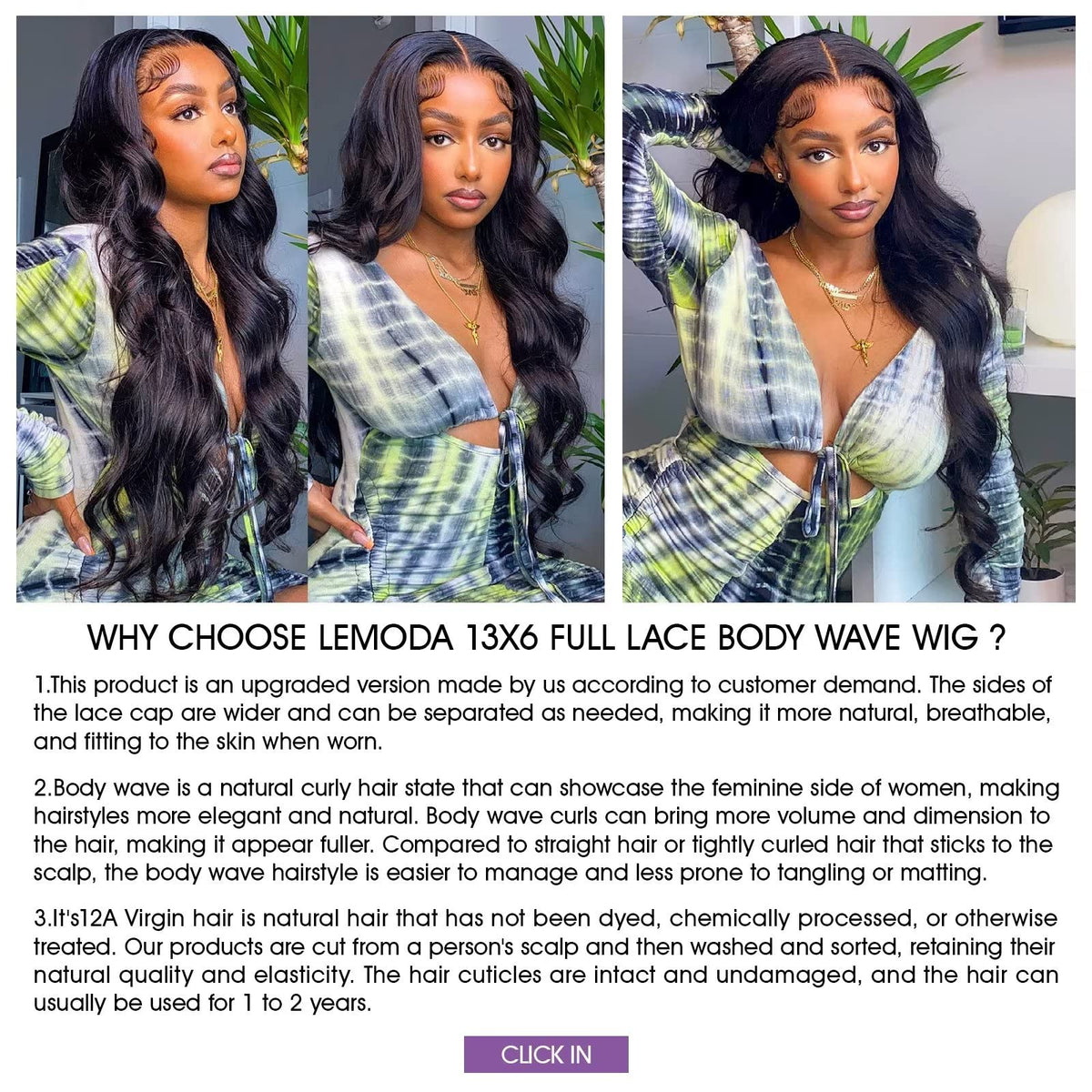 Back view of 26 inch Brazilian human hair wig displaying natural body wave flow