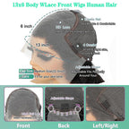 Side angle view of natural black color body wave human hair showing bounce and luster