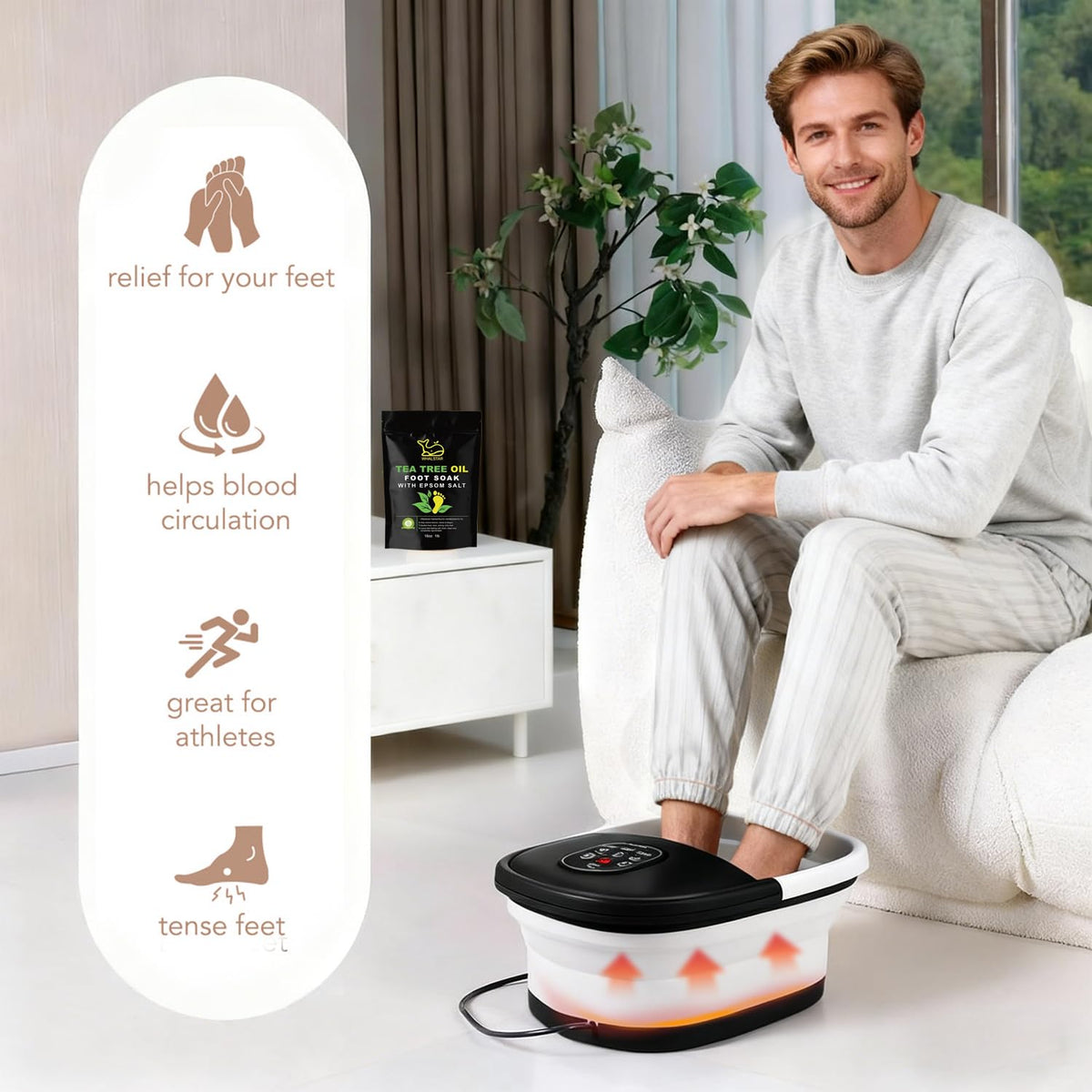 Side view of Whalstar foot spa with heating settings