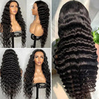 Side profile of 22 inch 180 density glueless human hair wig highlighting volume and texture