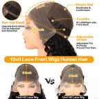 Side profile of the natural black thirty inch glueless premium Brazilian virgin hair wig.