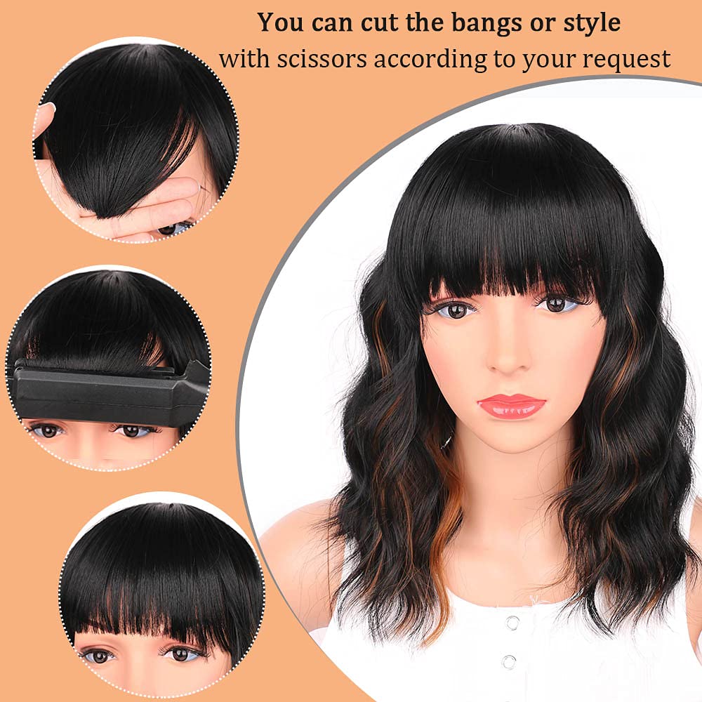 Back view of the shoulder length water wave synthetic wig displaying uniform curl patterns and full volume distribution