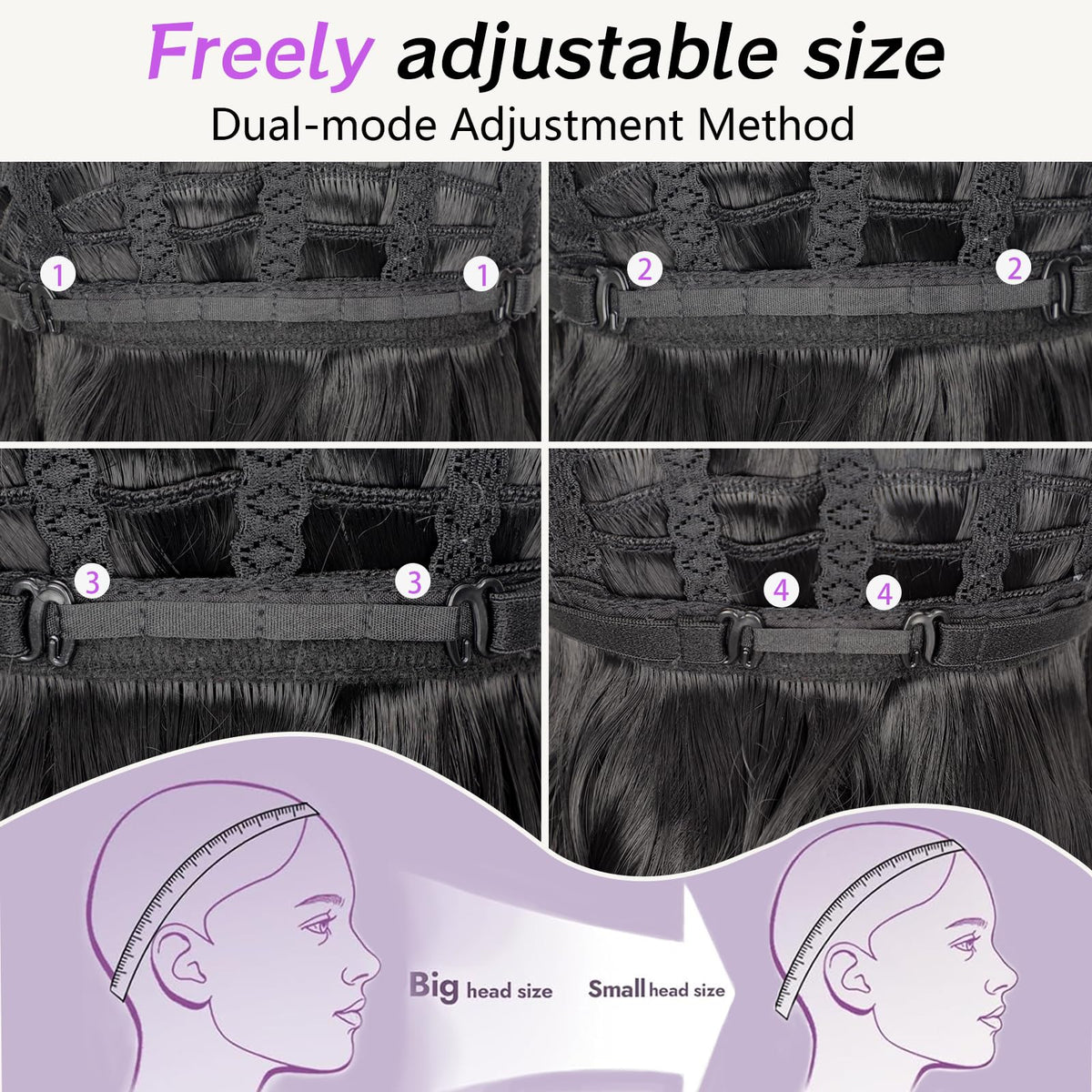 Packaging layout of the AISI HAIR black wavy bob wig including the two free wig caps