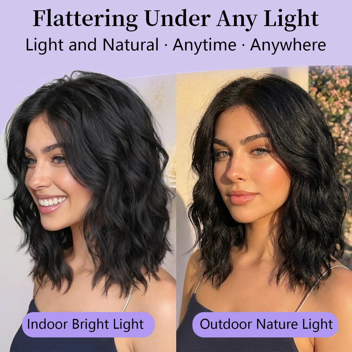 Back view of the shoulder length wave pattern on the AISI HAIR natural black synthetic wig