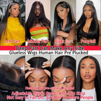 Ownrose long straight human hair wig showing natural black color back view