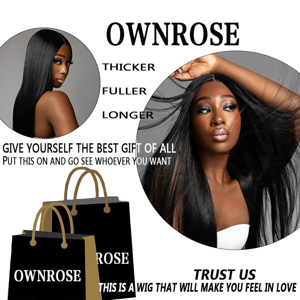 Ownrose 30 inch straight lace front wig styled with a middle parting