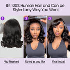 Close up view of the pre-plucked hairline on the four by four lace closure wig.