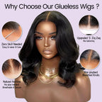 Uvvuvv human hair wig being worn glueless to demonstrate the seamless skin-like lace transition.