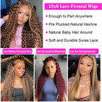 Tylokra honey blonde deep wave human hair wig styled wet to show defined curl pattern.
