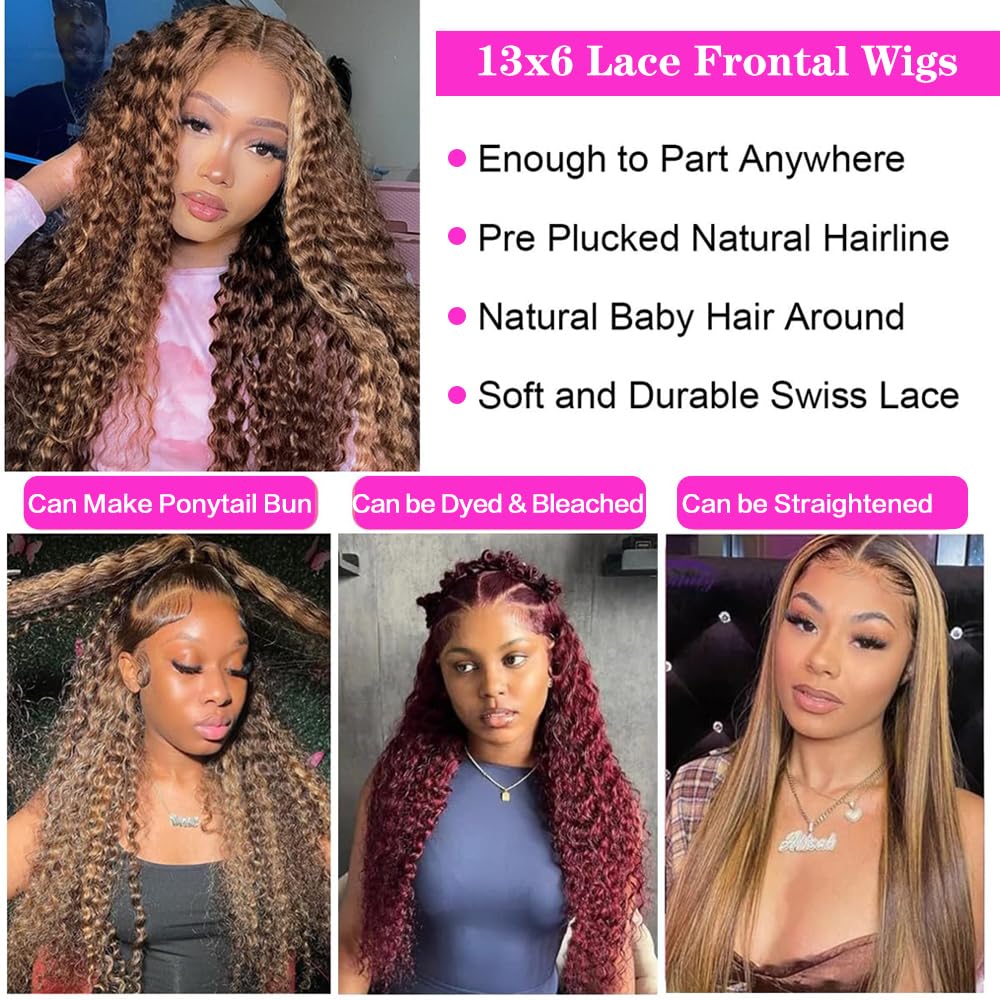 Tylokra honey blonde deep wave human hair wig styled wet to show defined curl pattern.