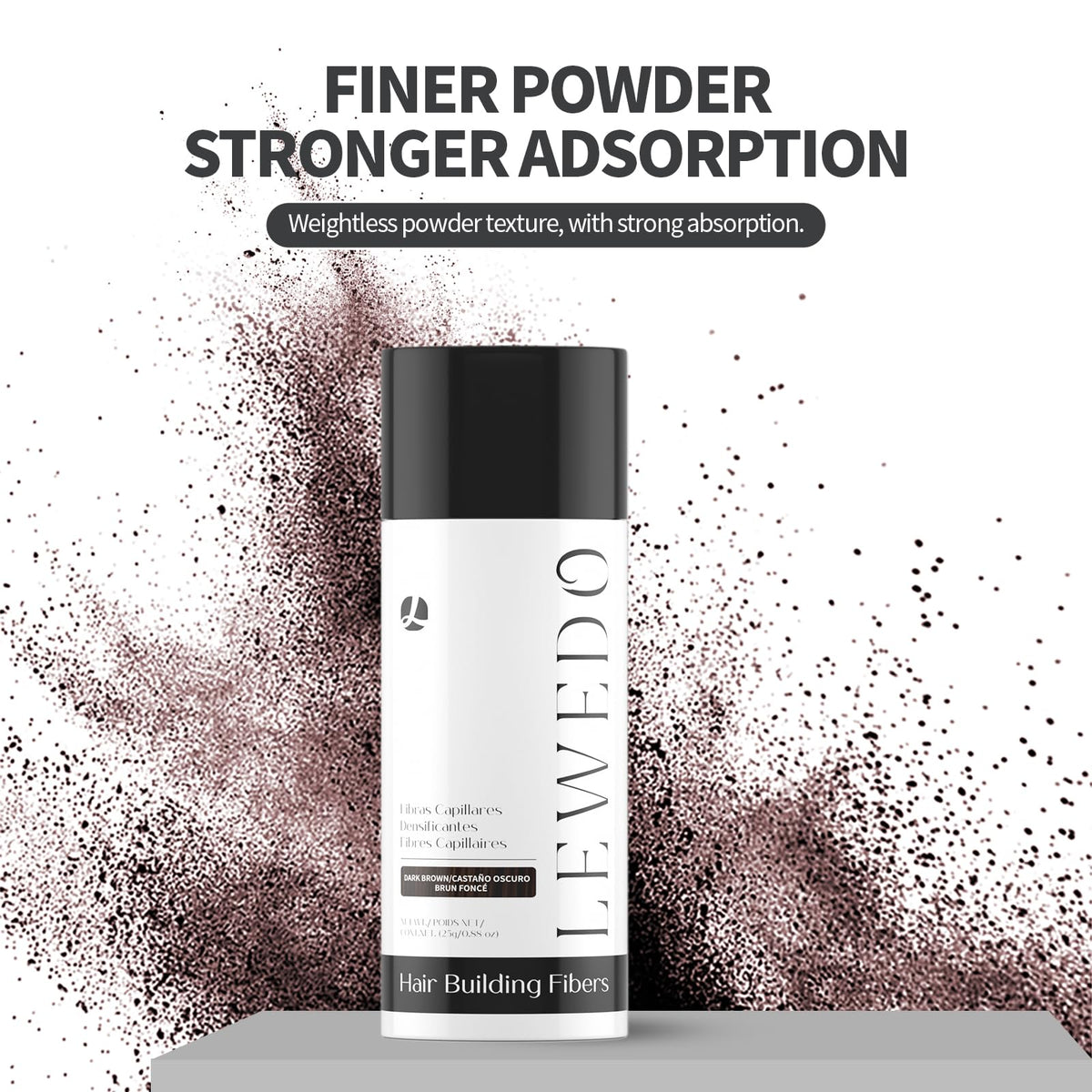 Close up of weather resistant hair concealer powder package for men and women