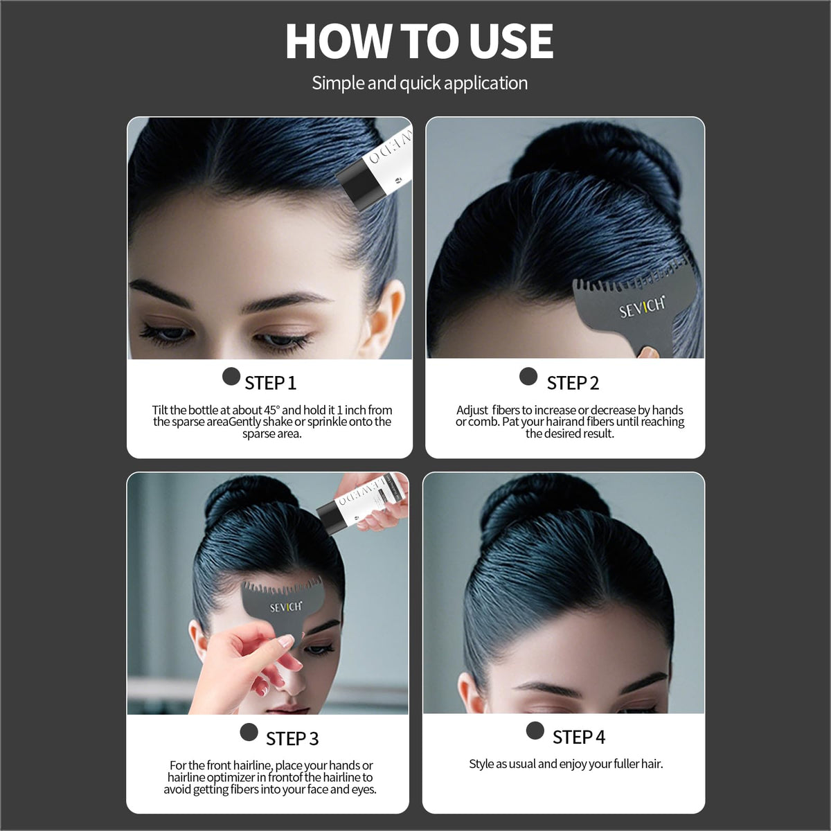Back label of Lewedo 100 gram hair fiber refill bag detailing application steps