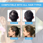 Black hair building fibers before and after application demonstration on thinning crown