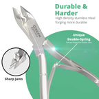 Green Estetica cuticle trimmer showing double spring mechanism detail
