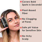 Natural hair building powder before and after hairline coverage demonstration