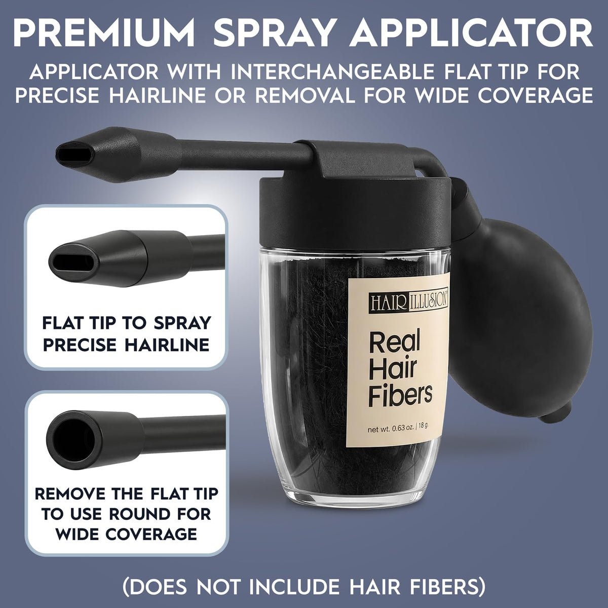 Hair Illusion hair fiber pump tool showing the removable flat tip detached